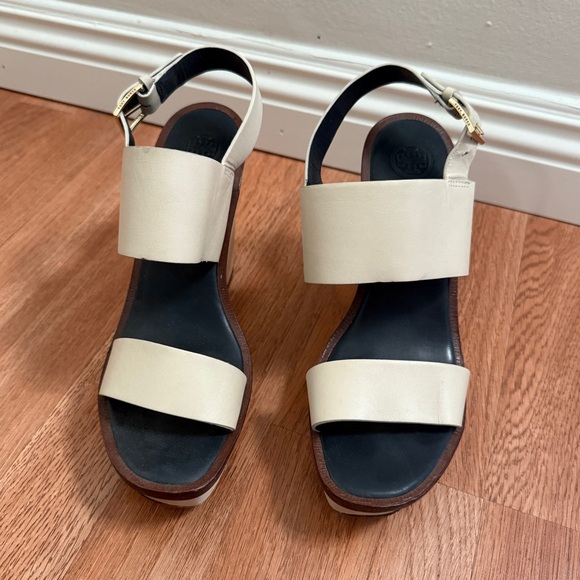 Tory Burch Lexington 110MM Ivory White Leather Platform Wedge Sandals Size 8.5 - Picture 2 of 7